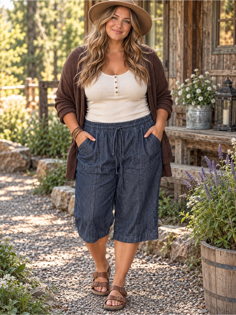 Karen Scott Relaxed Denim Drawstring Capri Denim Pants - Blue - Size XL NWT
